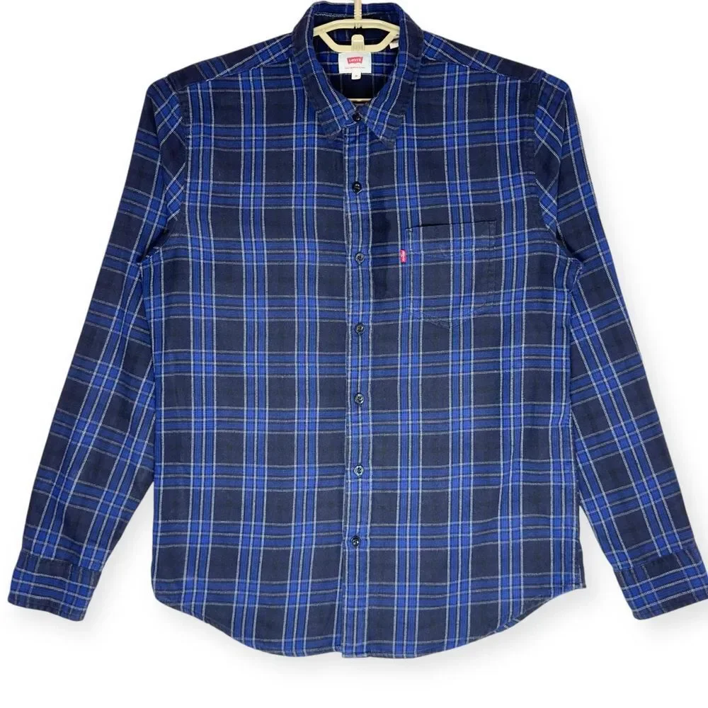 Levi's Men's Plaid Flannel Button Down Shirt Blue Casual Long Sleeve size Medium